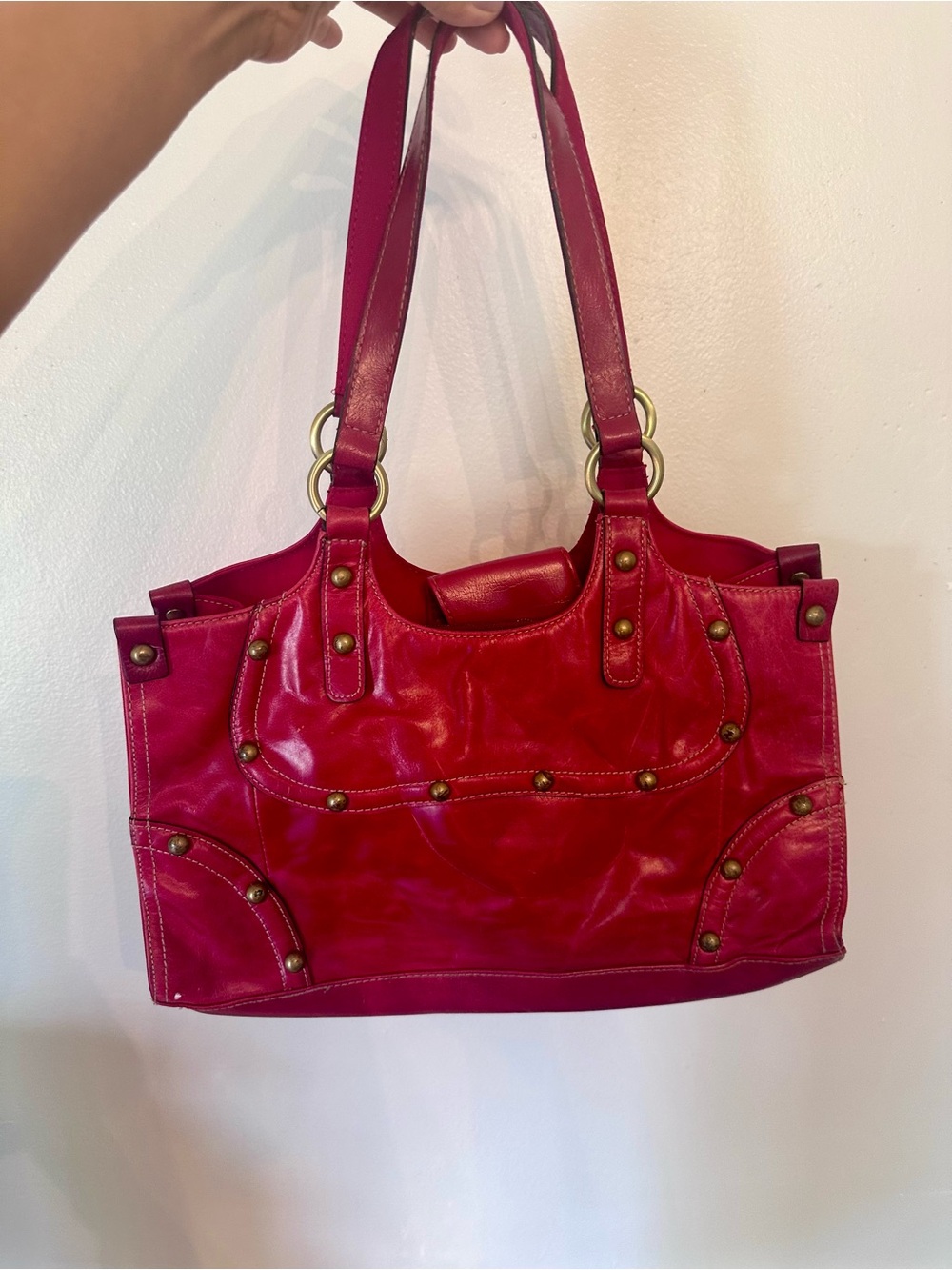 Vintage Y2K Wilson’s Leather Women's Red Leather Studded Shoulder Bag
